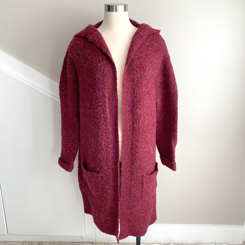 Max Studio Oversized Hooded Long Cardigan in red multicolor knit - Size M